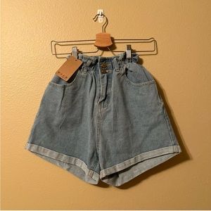 High Waisted Paperbag Jean Shorts